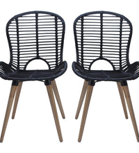 Esszimmerstühle 6 Stk. Natur Rattan Schwarz