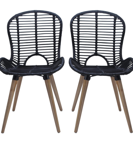 Esszimmerstühle 6 Stk. Natur Rattan Schwarz