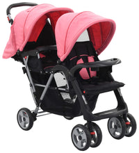Tandem-Kinderwagen Stahl Rosa und Schwarz