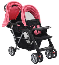 Tandem-Kinderwagen Stahl Rosa und Schwarz