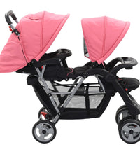 Tandem-Kinderwagen Stahl Rosa und Schwarz