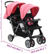 Tandem-Kinderwagen Stahl Rosa und Schwarz