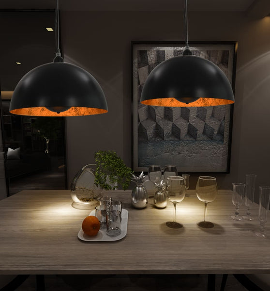 Deckenleuchten 2 Stk. Schwarz und Gold Halbkugelförmig 40cm E27