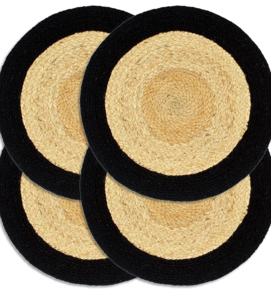 Tischsets 4 Stk. Natur und Schwarz 38 cm Jute und Baumwolle