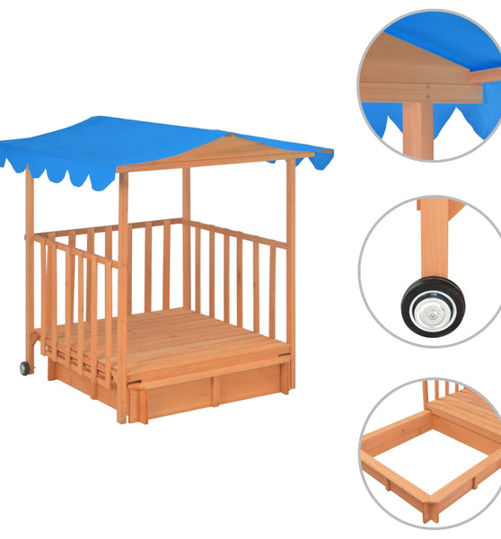 Kinderspielhaus mit Sandkasten Tannenholz Blau UV50