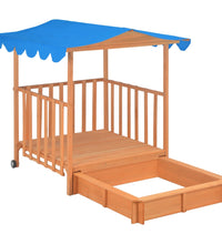 Kinderspielhaus mit Sandkasten Tannenholz Blau UV50