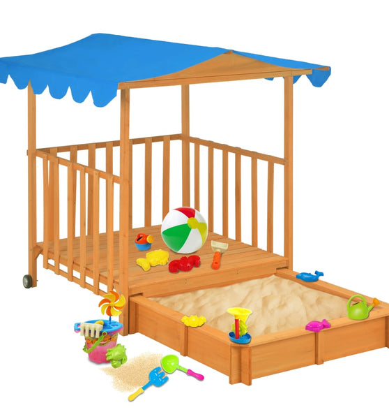 Kinderspielhaus mit Sandkasten Tannenholz Blau UV50