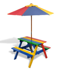 Kinder-Picknicktisch mit Bänken & Sonnenschirm Mehrfarbig Holz
