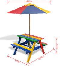 Kinder-Picknicktisch mit Bänken Sonnenschirm Mehrfarbig Holz