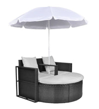 Gartenbett mit Sonnenschirm Braun Poly Rattan