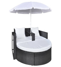 Gartenbett mit Sonnenschirm Braun Poly Rattan