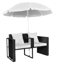 Gartenbett mit Sonnenschirm Braun Poly Rattan