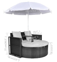 Gartenbett mit Sonnenschirm Braun Poly Rattan