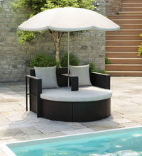 Gartenbett mit Sonnenschirm Braun Poly Rattan