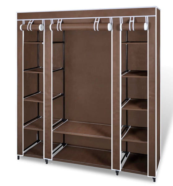 Stoffschrank mit Fächern und Stangen 45×150×176 cm Braun