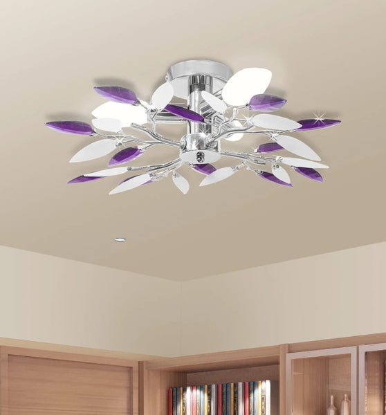 Deckenleuchte Weiße & Lila Acrylglas-Blätter 3 × E14-Lampen