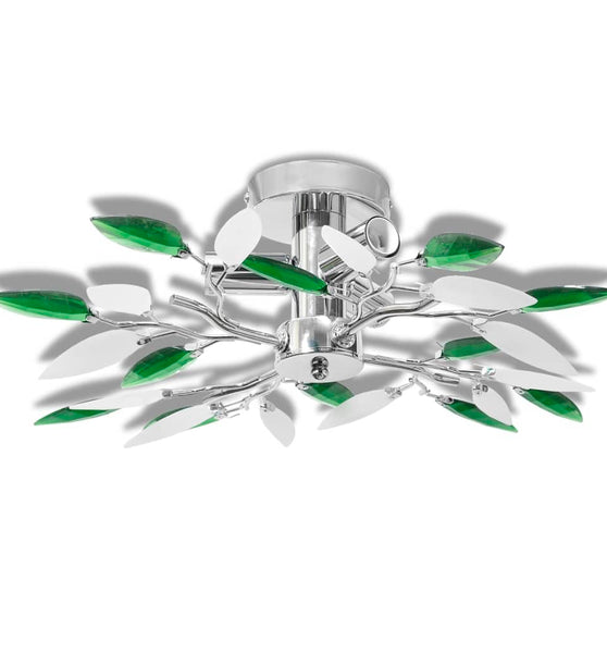 Deckenleuchte Weiße & Grüne Acrylglas-Blätter 3 × E14-Lampen