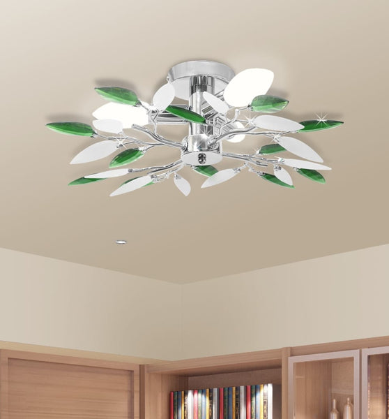 Deckenleuchte Weiße & Grüne Acrylglas-Blätter 3 × E14-Lampen