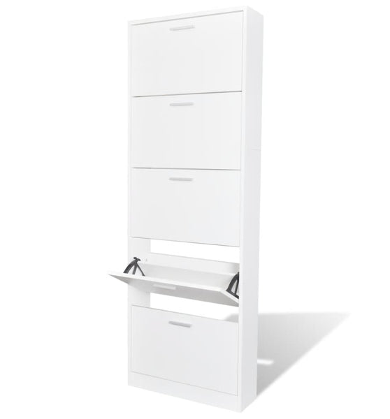 Schuhschrank mit 5 Schuhkippern Weiß Holz