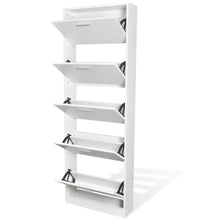 Schuhschrank mit 5 Schuhkippern Weiß Holz