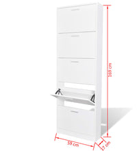 Schuhschrank mit 5 Schuhkippern Weiß Holz