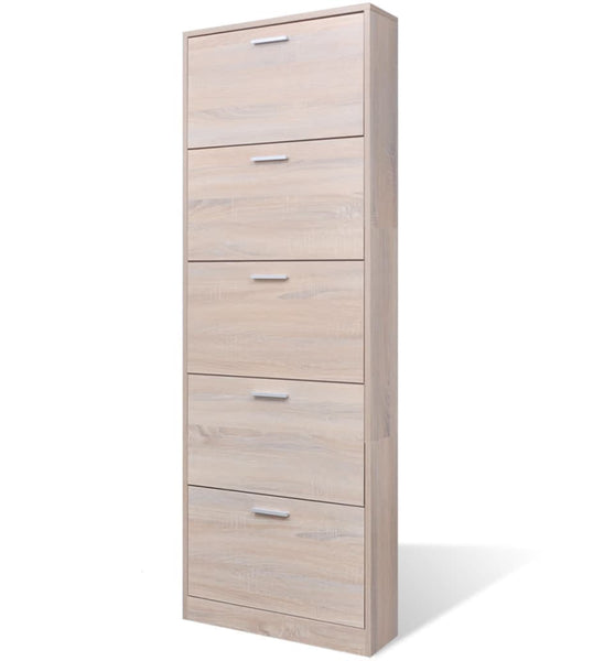 Schuhschrank mit 5 Schuhkippern Holz Eichen-Optik