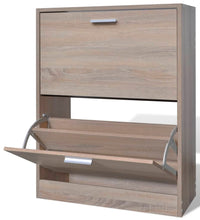 Schuhschrank Holz in Eichen-Optik mit 2 Schuhkippern