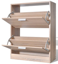 Schuhschrank Holz in Eichen-Optik mit 2 Schuhkippern