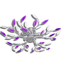 Deckenlampe Lila und weiße Blätterranken mit Acryl-Blättern 5x E14