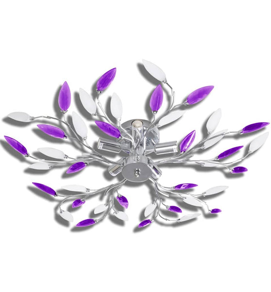 Deckenlampe Lila und weiße Blätterranken mit Acryl-Blättern 5x E14