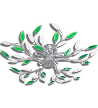 Deckenlampe güne und weiße Blätterranken mit Acryl-Blättern 5x E14