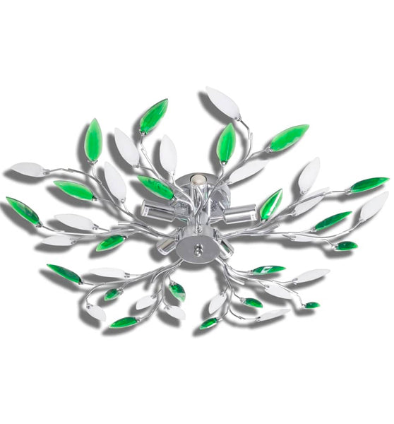 Deckenlampe güne und weiße Blätterranken mit Acryl-Blättern 5x E14
