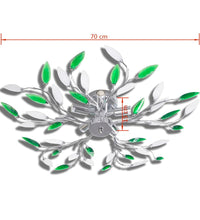 Deckenlampe güne und weiße Blätterranken mit Acryl-Blättern 5x E14