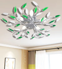 Deckenlampe güne und weiße Blätterranken mit Acryl-Blättern 5x E14