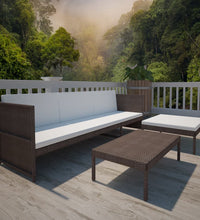 3-tlg. Garten-Lounge-Set mit Auflagen Poly Rattan Braun