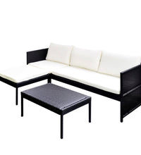 3-tlg. Garten-Lounge-Set mit Auflagen Poly Rattan Schwarz