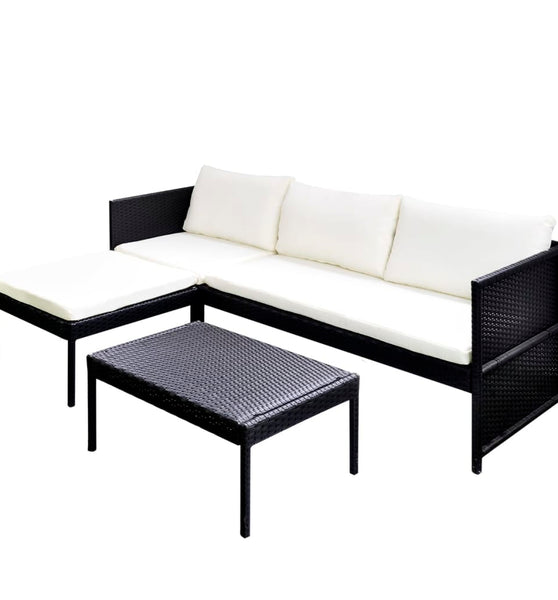 3-tlg. Garten-Lounge-Set mit Auflagen Poly Rattan Schwarz