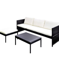 3-tlg. Garten-Lounge-Set mit Auflagen Poly Rattan Schwarz