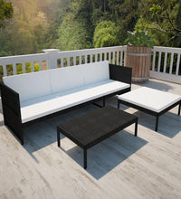 3-tlg. Garten-Lounge-Set mit Auflagen Poly Rattan Schwarz