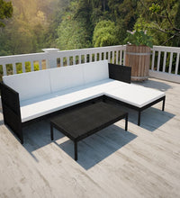 3-tlg. Garten-Lounge-Set mit Auflagen Poly Rattan Schwarz