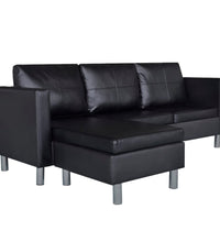 L-förmiges Sofa 3-Sitzer Kunstleder Schwarz