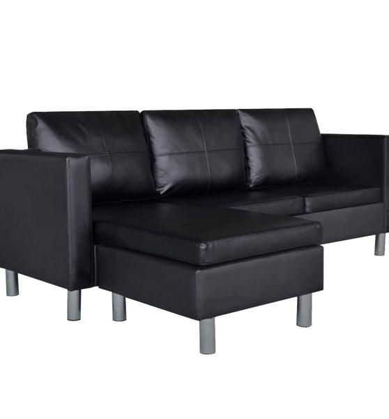 L-förmiges Sofa 3-Sitzer Kunstleder Schwarz