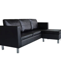 L-förmiges Sofa 3-Sitzer Kunstleder Schwarz
