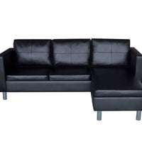 L-förmiges Sofa 3-Sitzer Kunstleder Schwarz