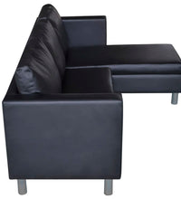 L-förmiges Sofa 3-Sitzer Kunstleder Schwarz