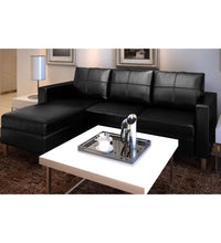 L-förmiges Sofa 3-Sitzer Kunstleder Schwarz