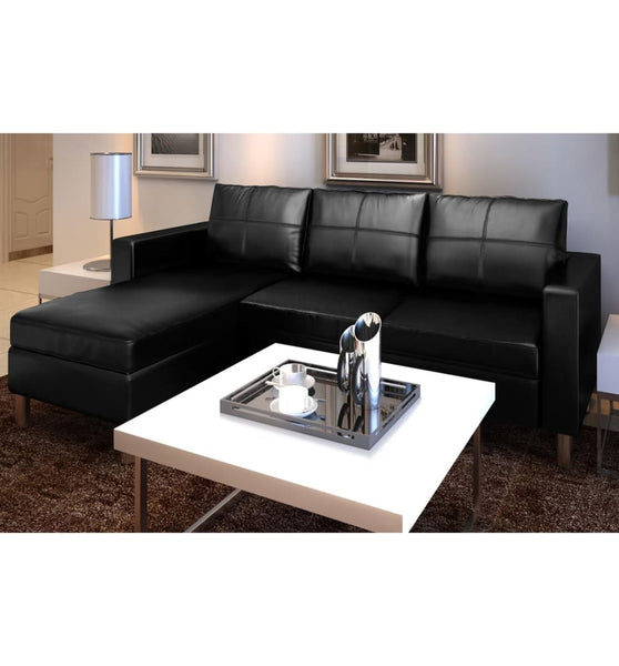 L-förmiges Sofa 3-Sitzer Kunstleder Schwarz