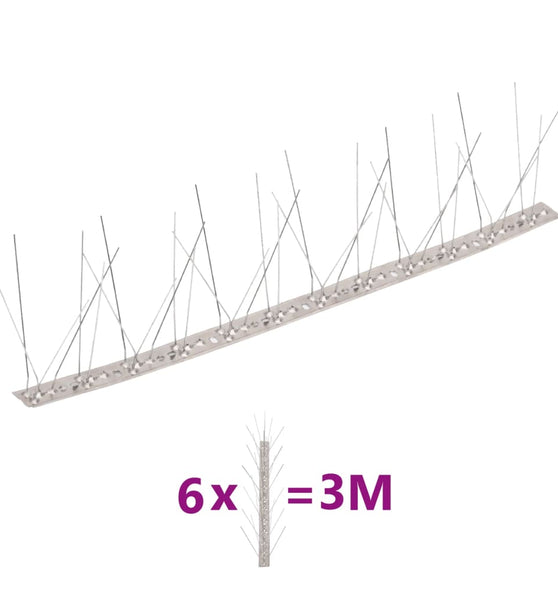 6-tlg. Vogelabwehr-Spikes-Set 3 m Edelstahl 5-reihig