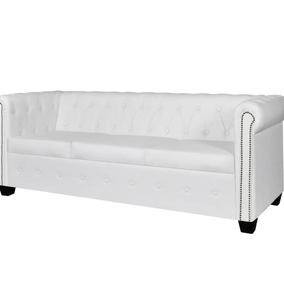 Chesterfield-Sofa 3-Sitzer Kunstleder Weiß