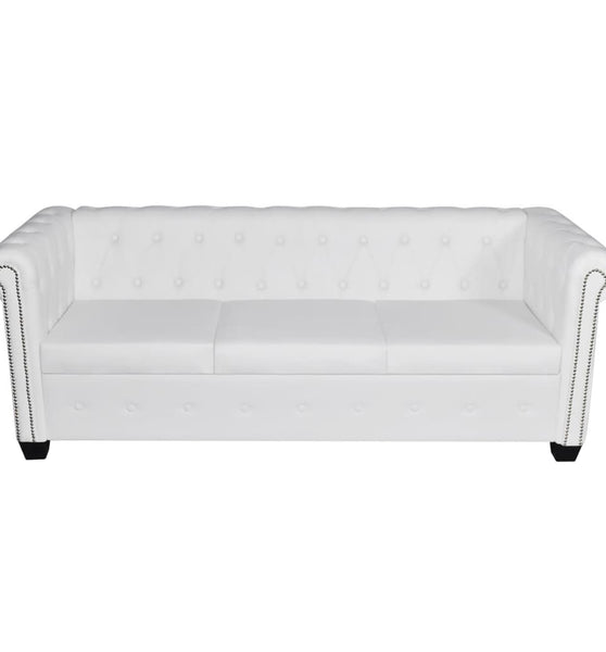 Chesterfield-Sofa 3-Sitzer Kunstleder Weiß